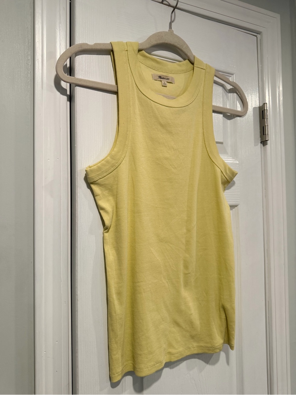 NWOT Madewell Size S Pale Yellow Ribbed Supima Cotton Racerback Tank Top - Picture 4 of 9